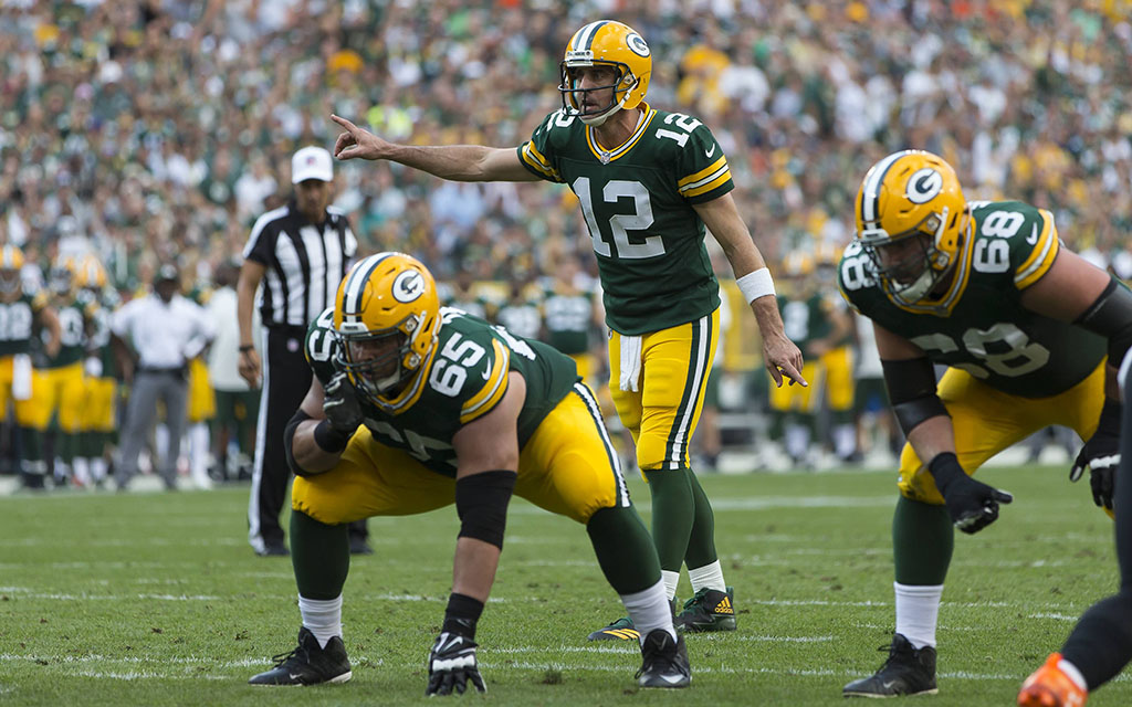 Superstar Aaron Rodgers hinter seiner Offensive-Line