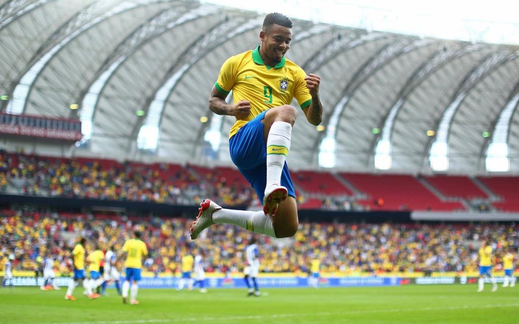 Brazil versus Honduras; Gabriel Jesus celebrates his goal for 1-0