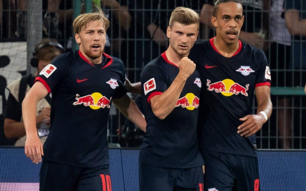 Leipzig feiert: Forsberg, Werner und Poulsen (v.l.)