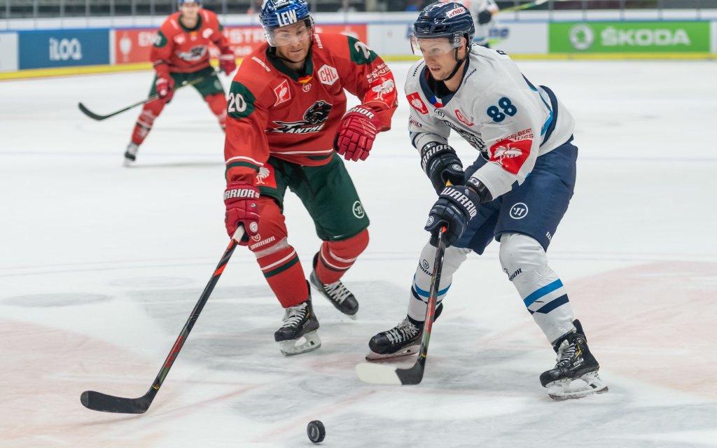 Patrick McNeill (l.) von Augsburg im Duell mit Michal Bulir (Liberec).