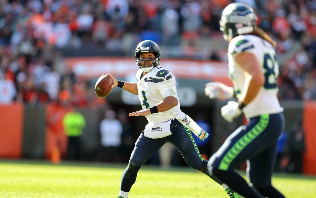 Seahawks QB Wilson mit dem Pass