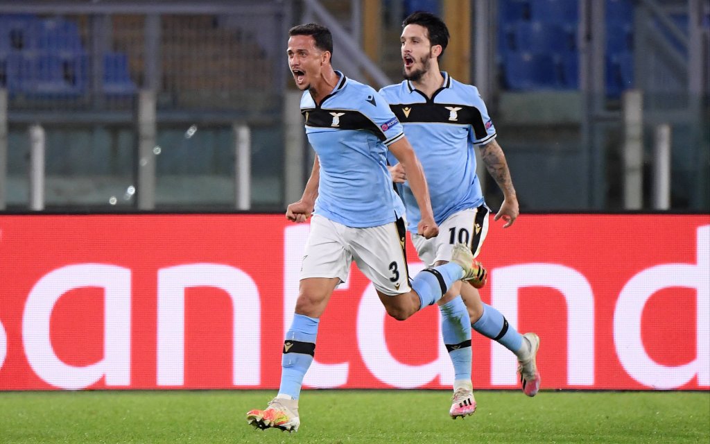 FUSSBALL CHAMPIONS LEAGUE SAISON 2020/2021 Vorrunde Gruppe F Lazio Rom - Borussia Dortmund 20.10.2020 JUBEL Lazio Rom Torschuetze zum 3-1 Ramos Marchi Luiz Felipe li und Luis Alberto