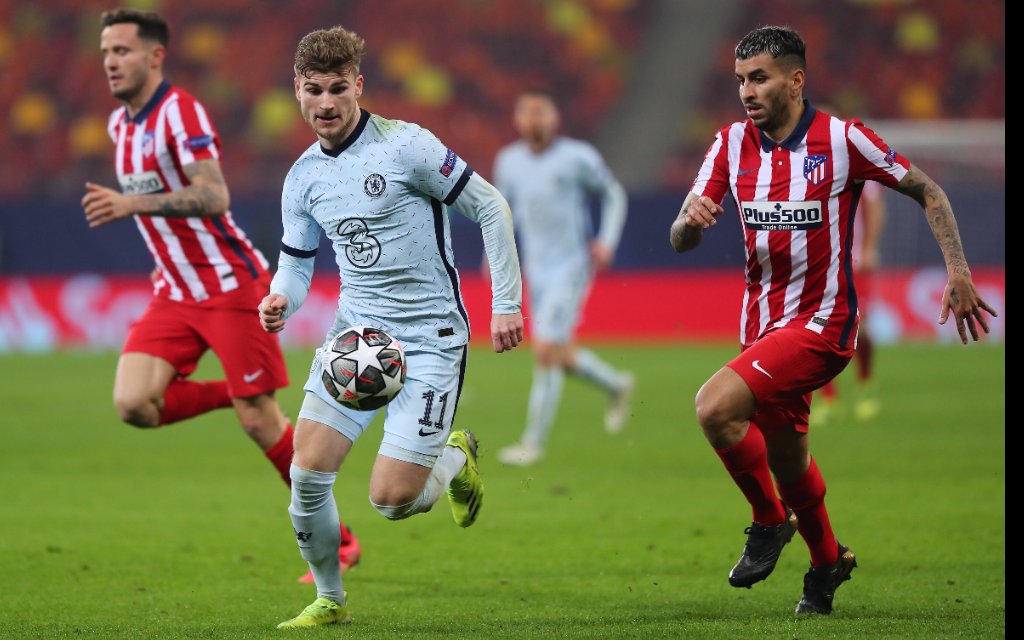 Atletico Madrid v Chelsea UEFA Champions League Angel Correa of Atletico Madrid and Timo Werner of Chelsea during the UEFA Champions League match at Arena Nationala, Bucharest