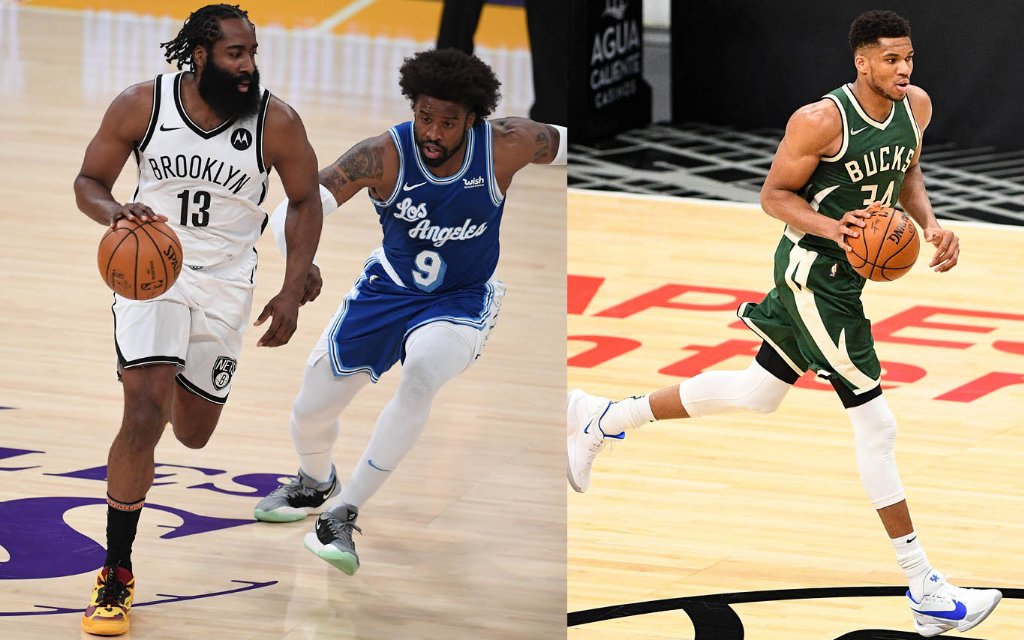 Brooklyns Hard (l.) und Milwaukees Antetokounmpo (r.) im Playoff-Rematch