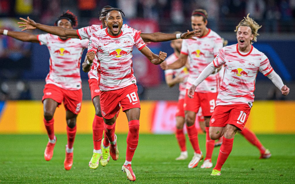 Leipzigs Christopher Nkunku jubelt zum zum 1:0. Fussball UEFA Champions League, 2. Spieltag: RB Leipzig - FC Bruegge 1:2. 28. September 2021