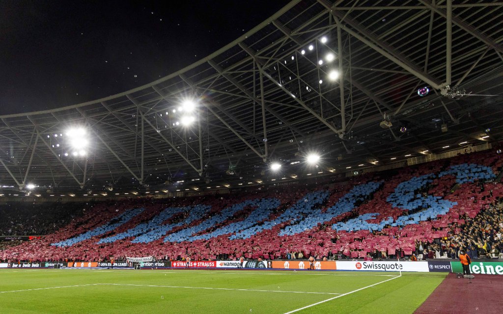 A general view of the West Ham fans before the UEFA Europa League Group H match between West Ham United and Rapid Vienna at London Stadium