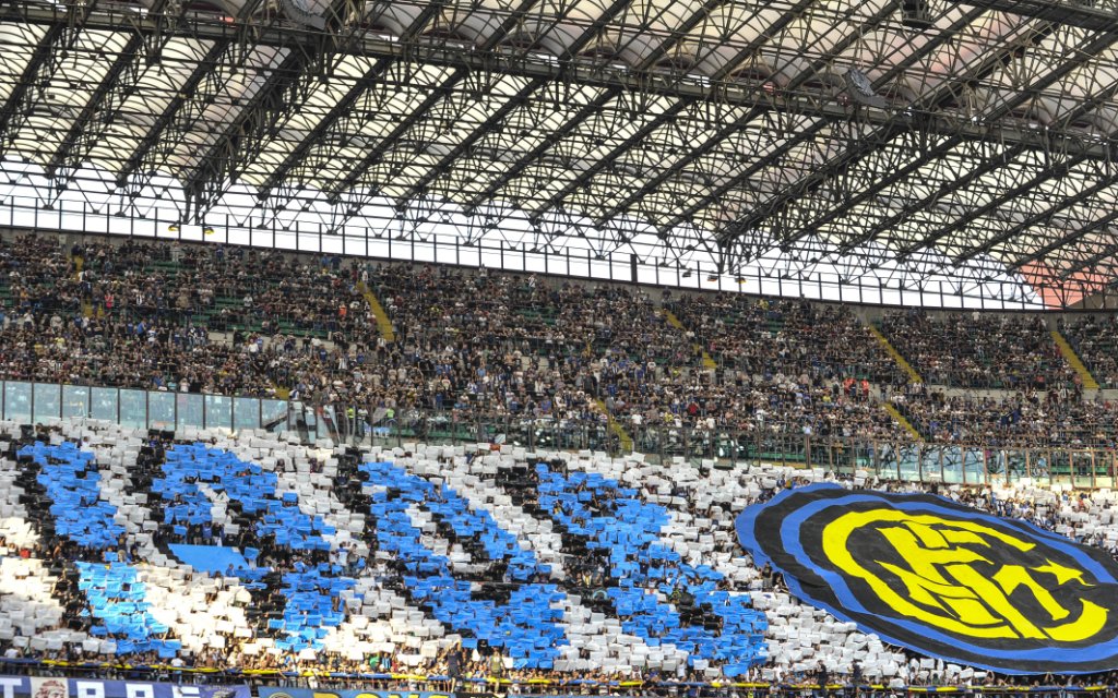 18.09.2016. San Siro Stadium, Milan, Italy. Inter Supporters at the start of Italian Serie A League Football. Inter versus Juventus as the Inter fans choreography spells out the club formation