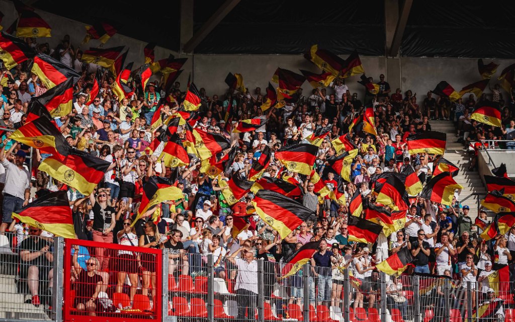 Erfurt, Germany, June 24th 2022: German fans during the International Friendly, Länderspiel, Nationalmannschaft match between Germany and Switzerland at the Steigerwaldstadium in Erfurt