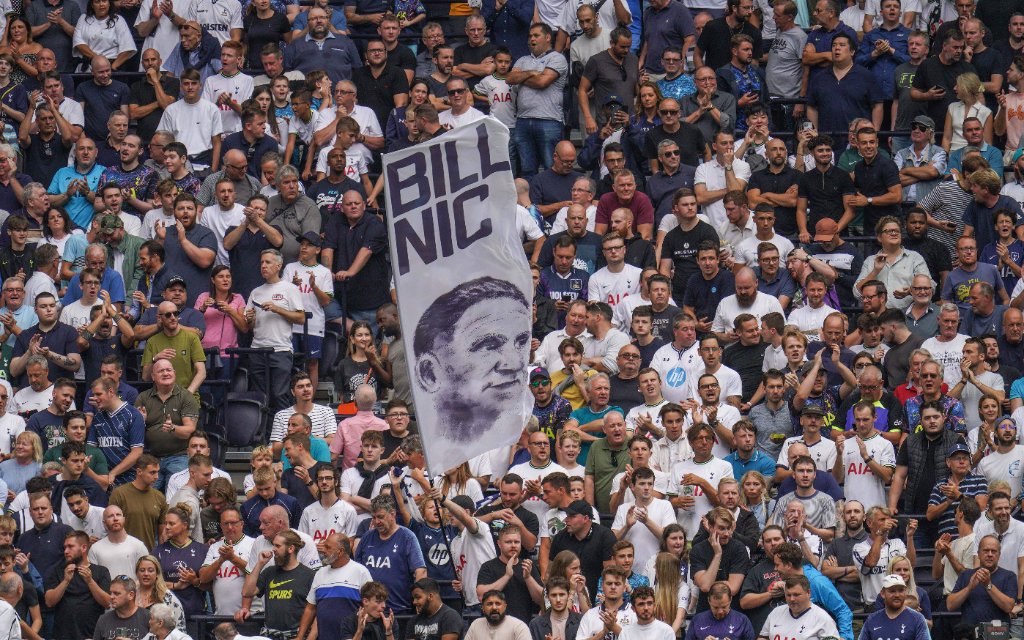 Premier League Tottenham Hotspur v Fulham Tottenham fans wave a Bill Nicholson flag during the Premier League match Tottenham Hotspur vs Fulham at Tottenham Hotspur Stadium, London