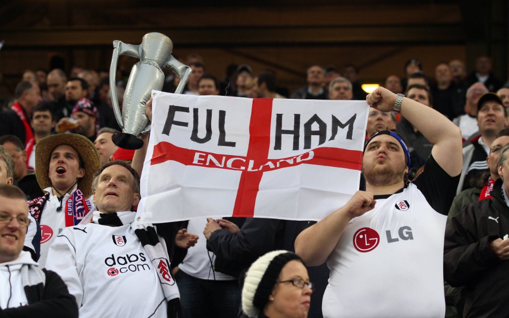 Fulham Fans With St George Cross Flag Athletico Madrid V Fulham FC Athletico Madrid V Fulham Fc,Europa League Final Hsh Nordbank Arena, Hamburg, Germany 12 May 2010